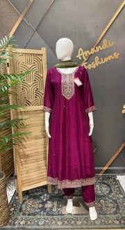 Wine Anarkali Kurti Set