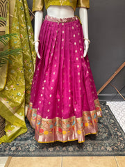 Pink & Green Silk Kota Half Saree set