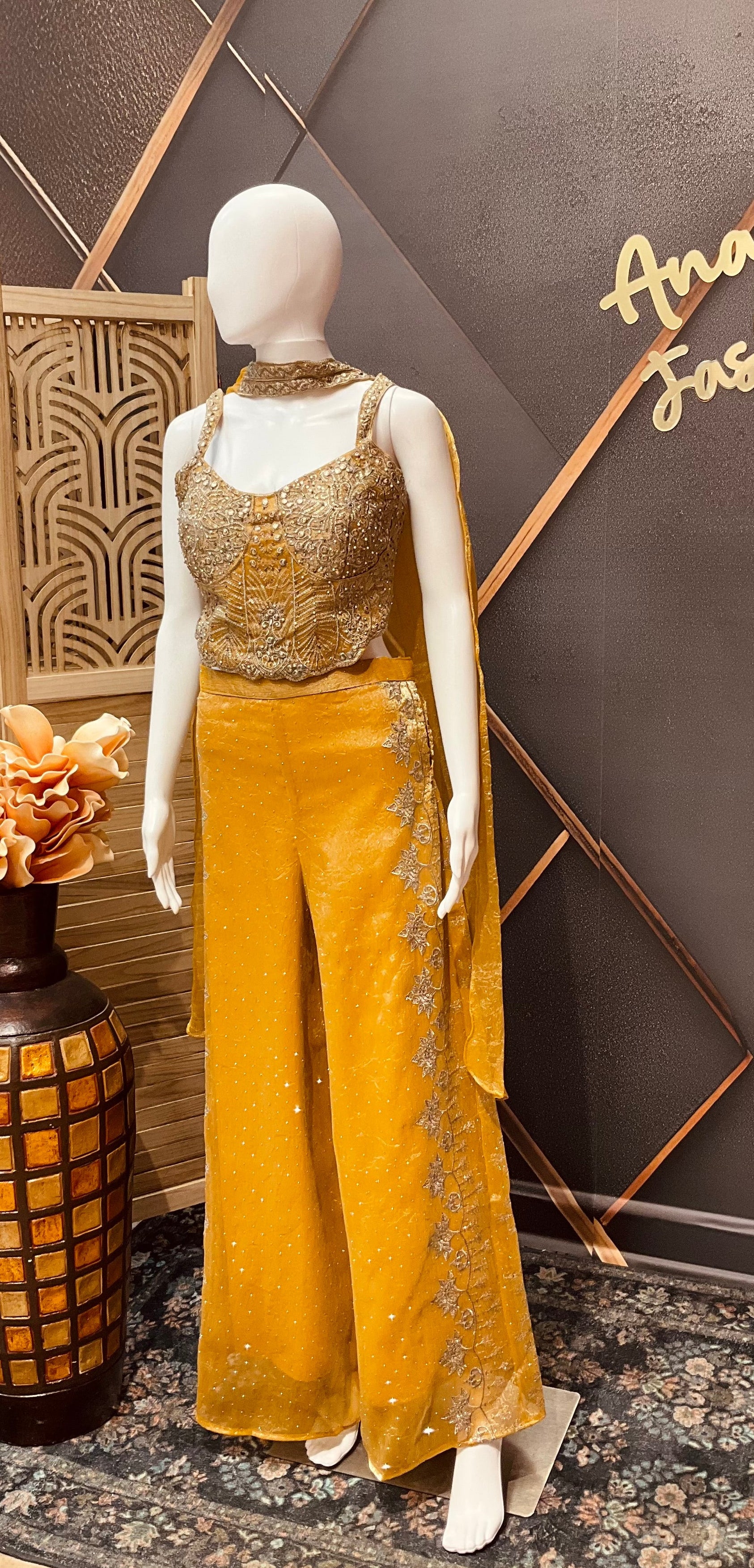 Yellow Indo Western Party Wear Palazzo set