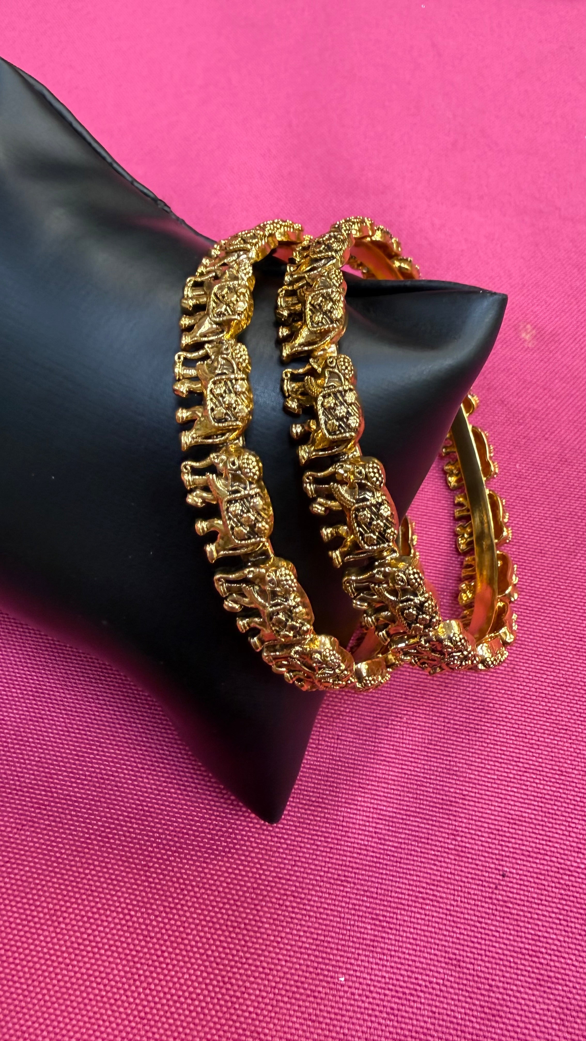 Antique Finish Elephant design Bangles set - set of 2