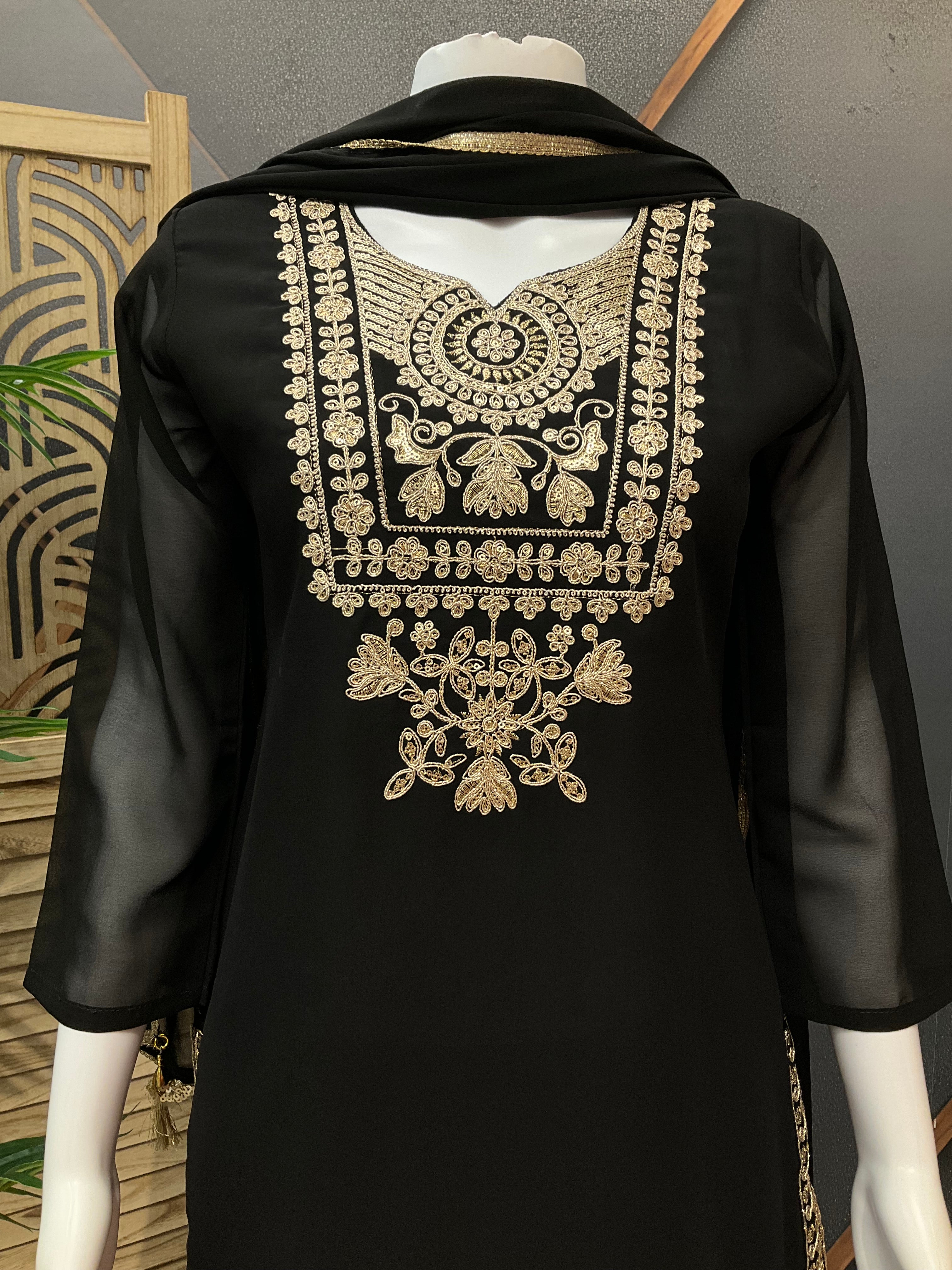 Party Wear Georgette Kurti set- Embroidery Work Pants