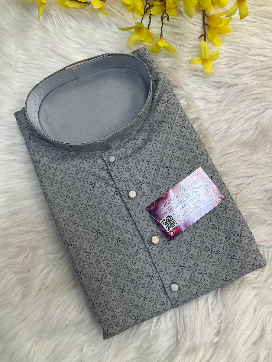 Grey Mens kurta set with small Print