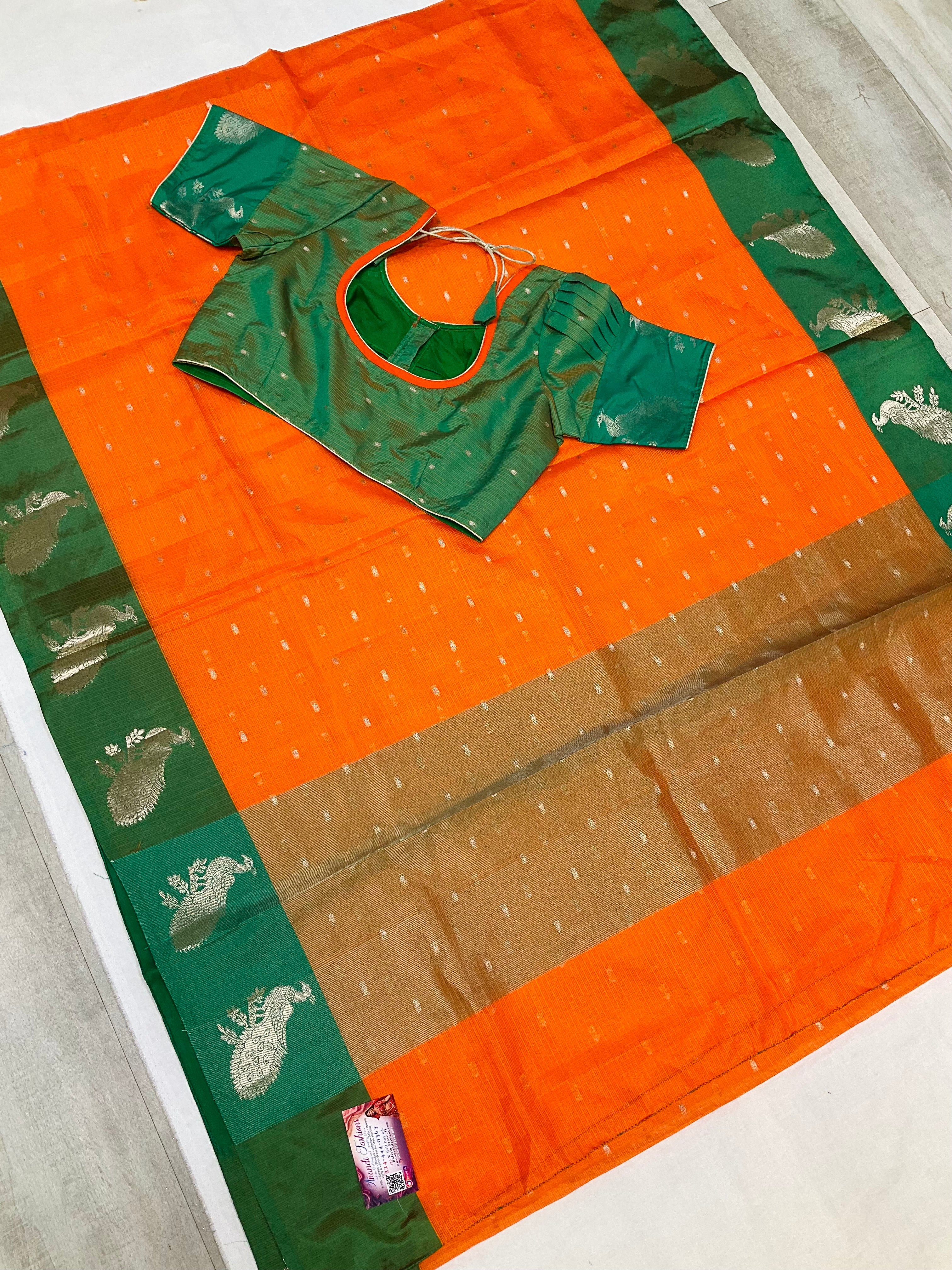 Orange Semi Silk saree with stitched blouse