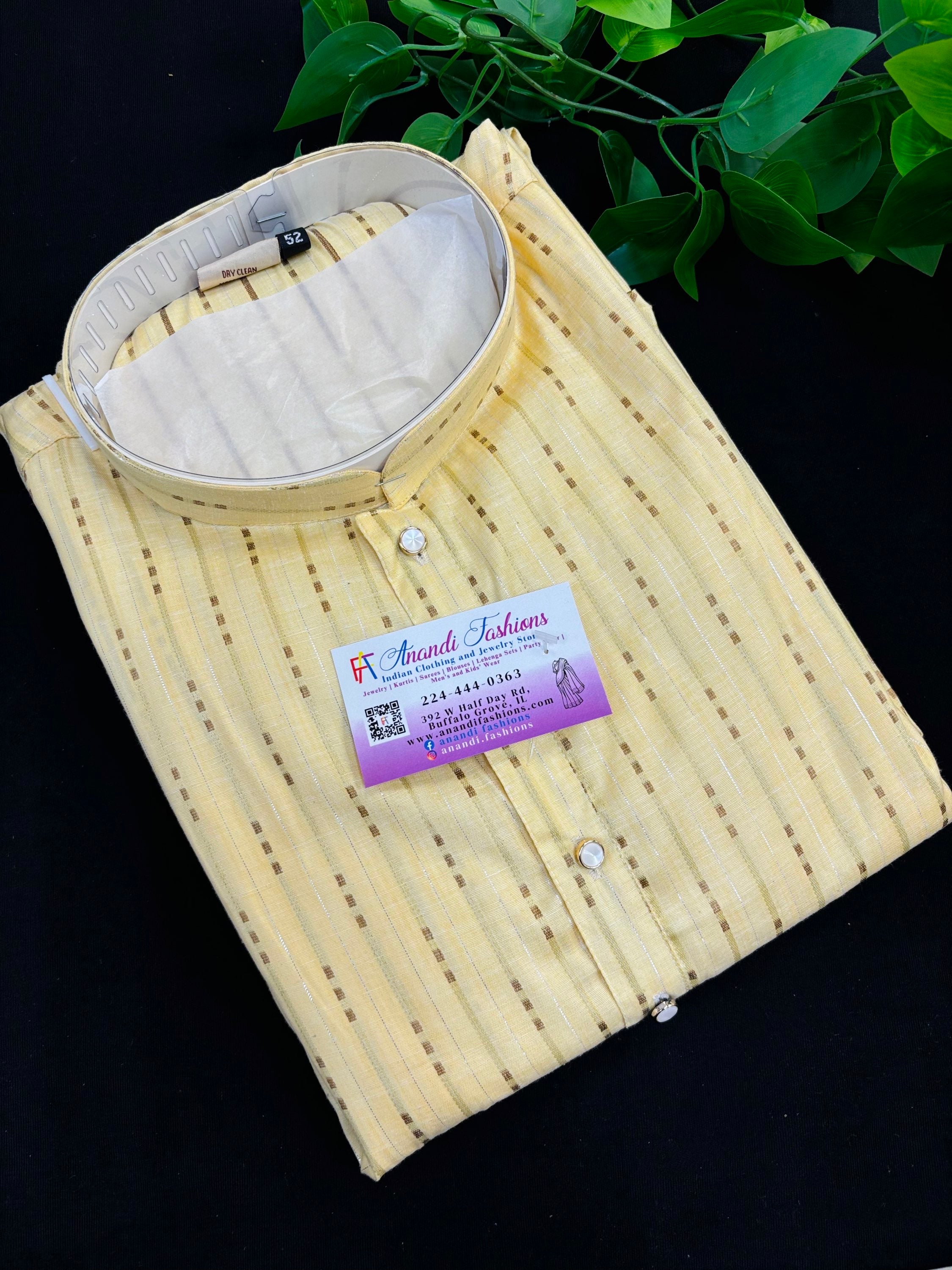 Plus Size Yellow Kurta Pajama Set for Men - 52 to 60 image 1