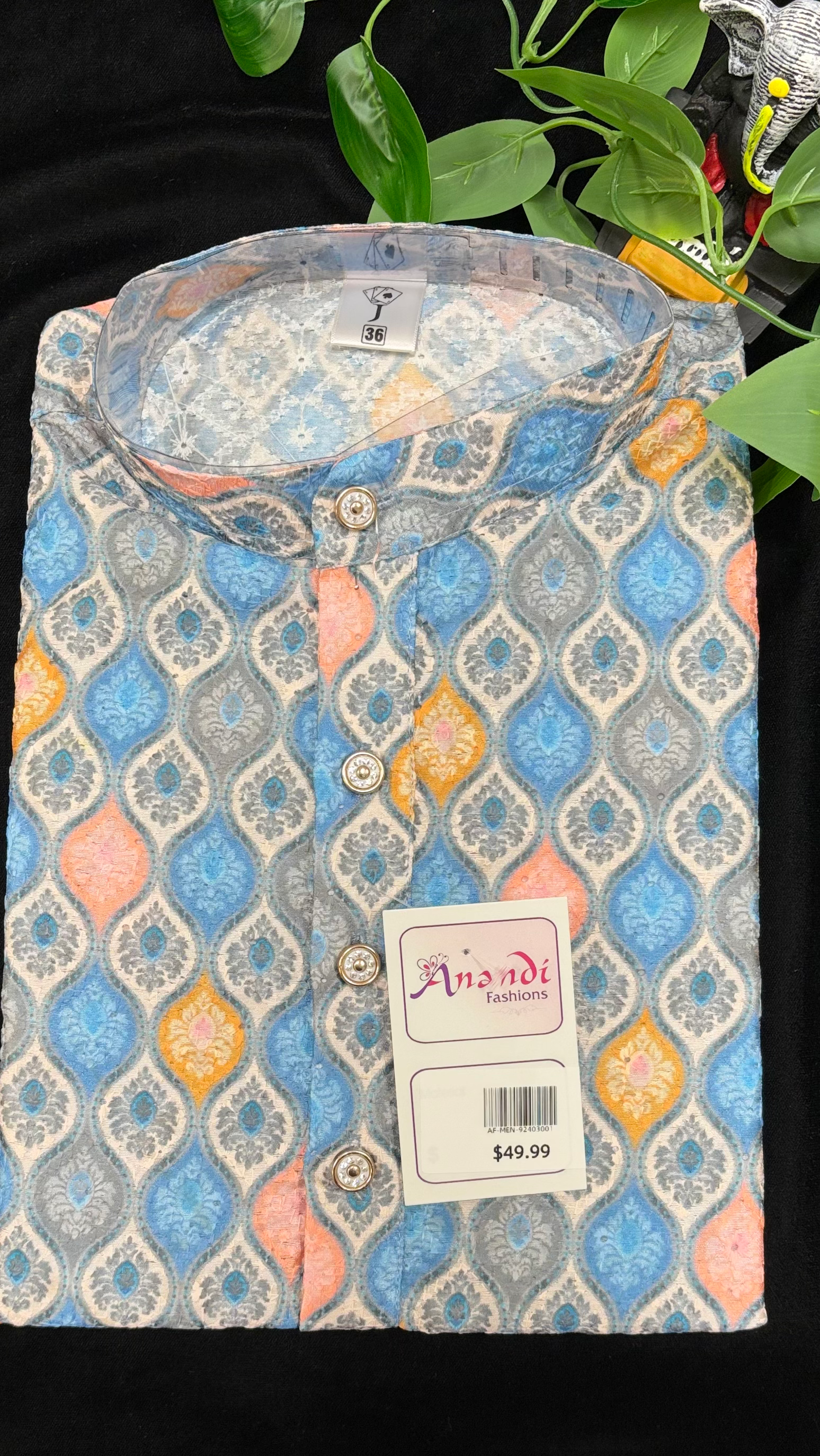 Chikankari Kurta - Multicolor Men’s Silk Chikankari Kurta image 3