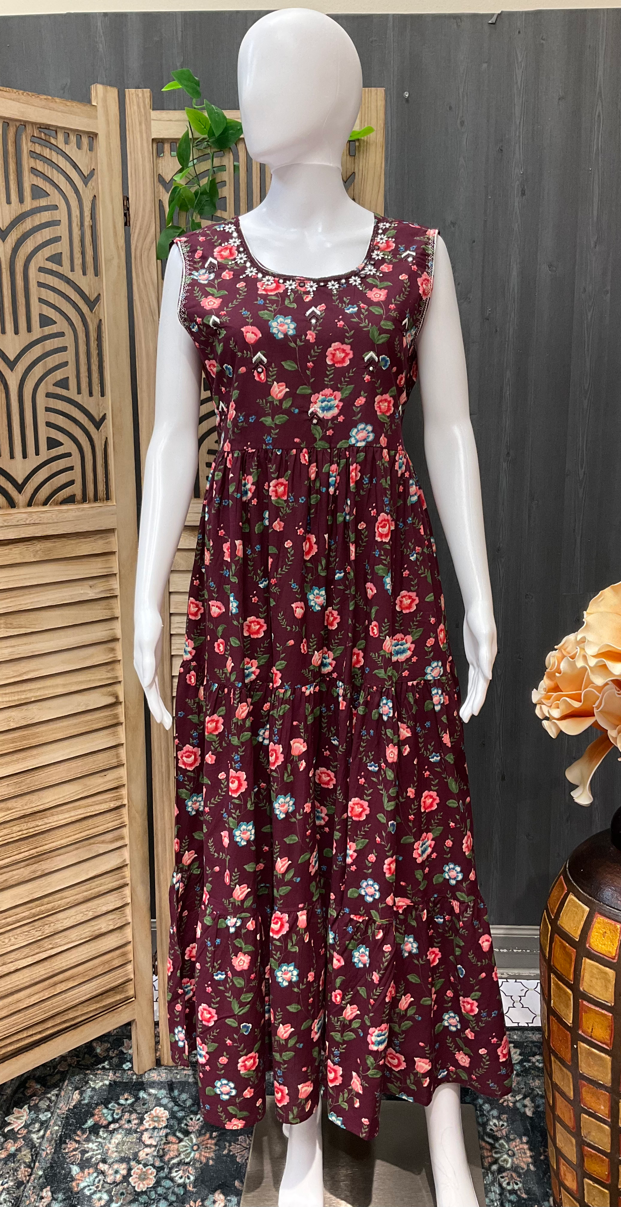 Wine Color -Pure Cotton Summer Frock image 0