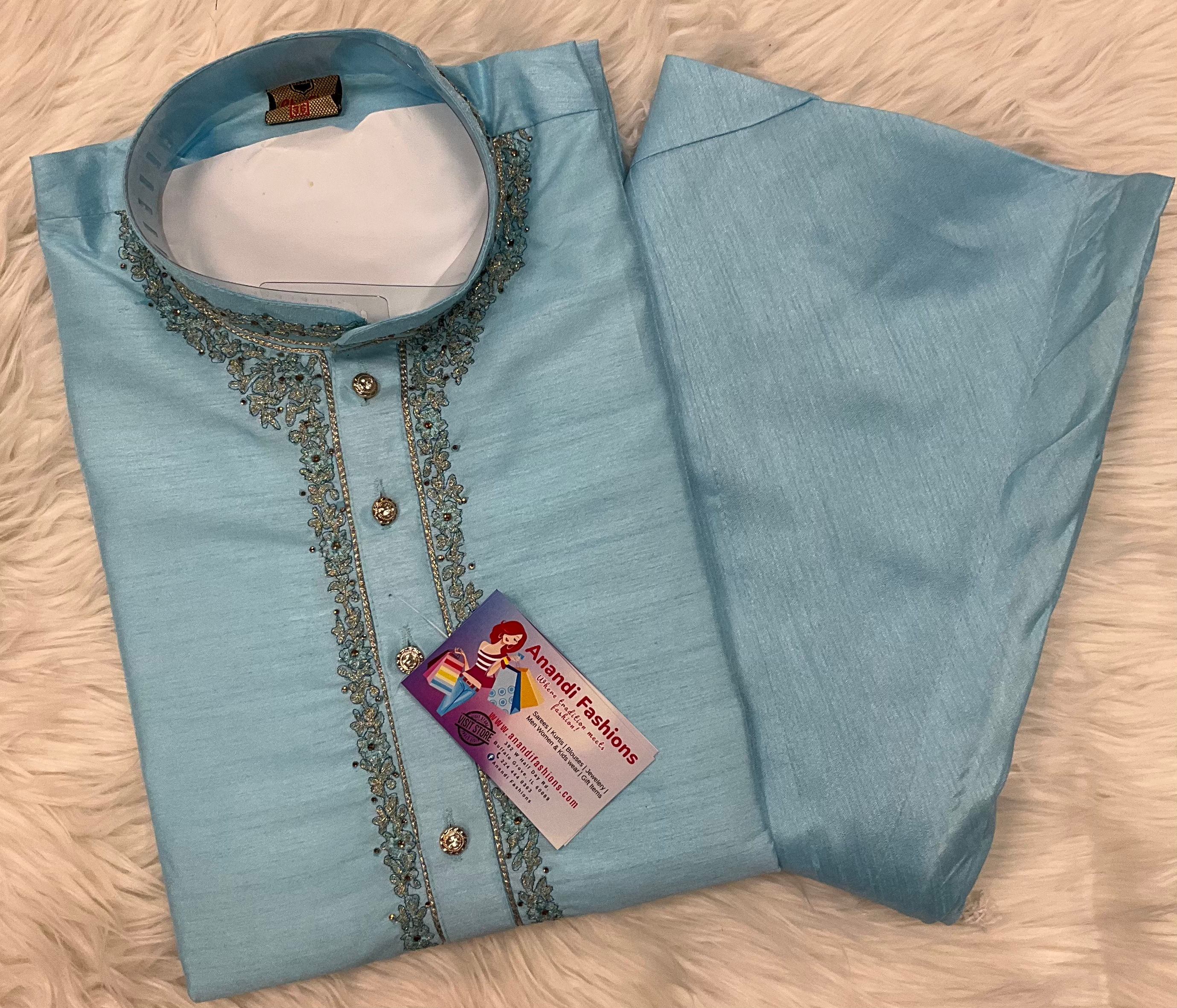 kurta pajama for men - Vibrant Colors Silk Mens Kurta with Embroidery image 0