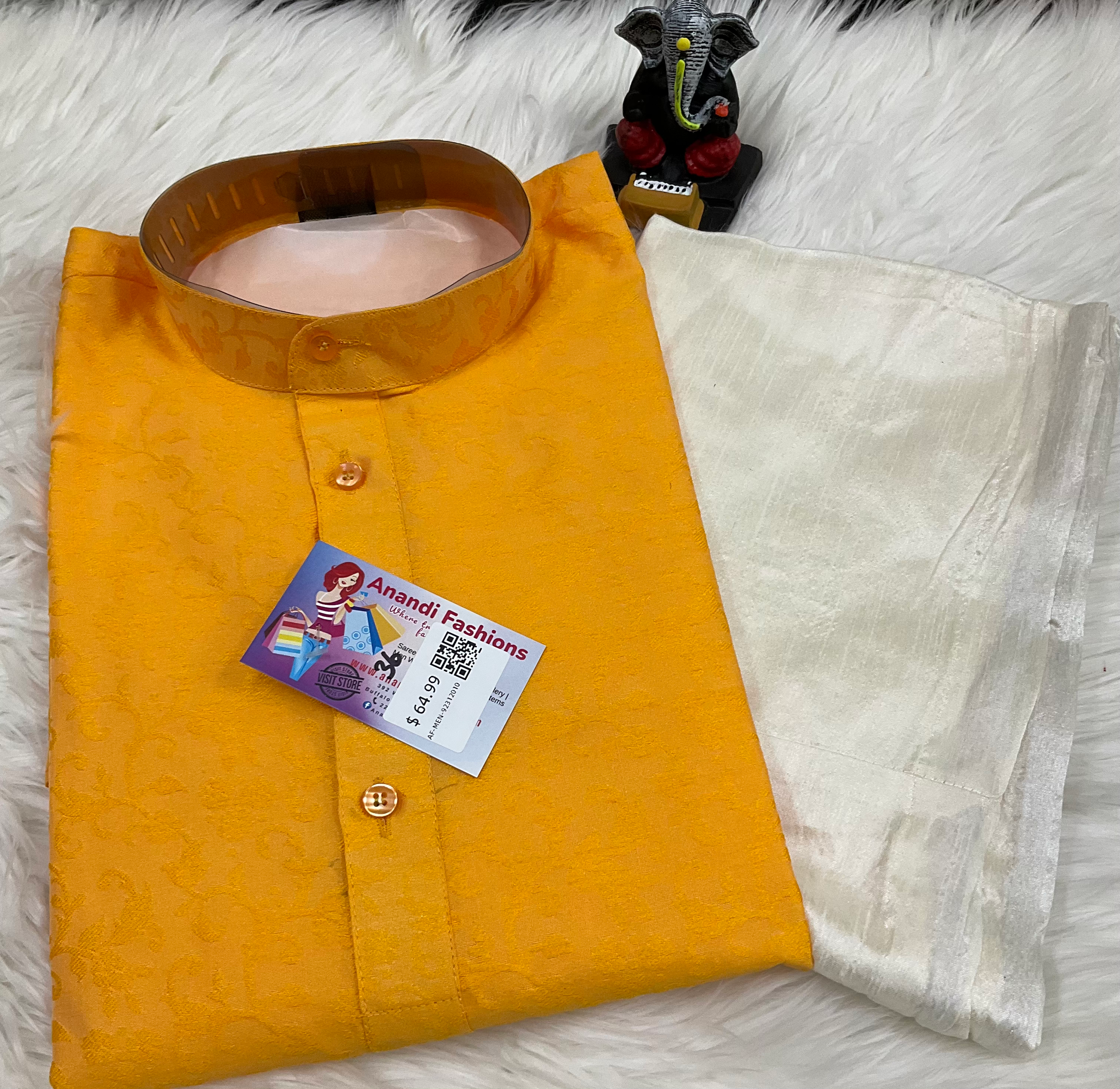 Size 36-Mens Kurta - Elegant Yellow Kurta with Silk Pajama image 0