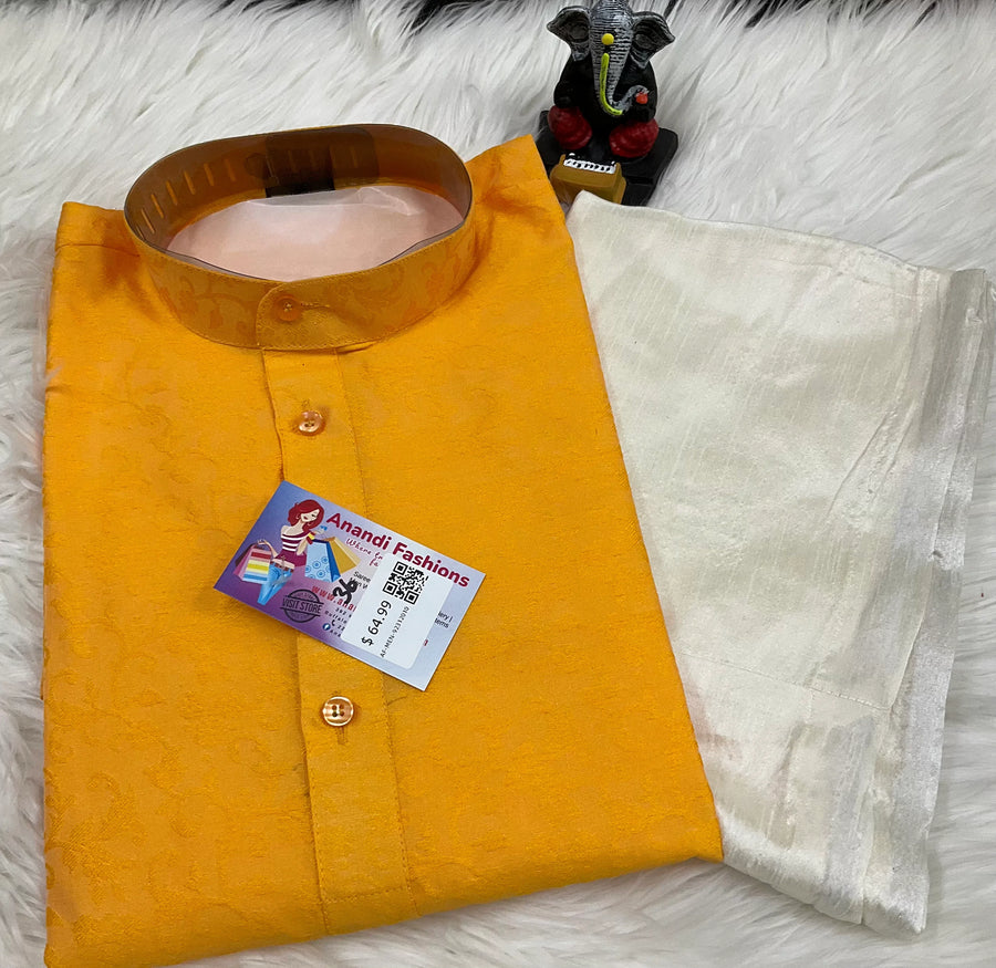 Size 36-Mens Kurta - Elegant Yellow Kurta with Silk Pajama