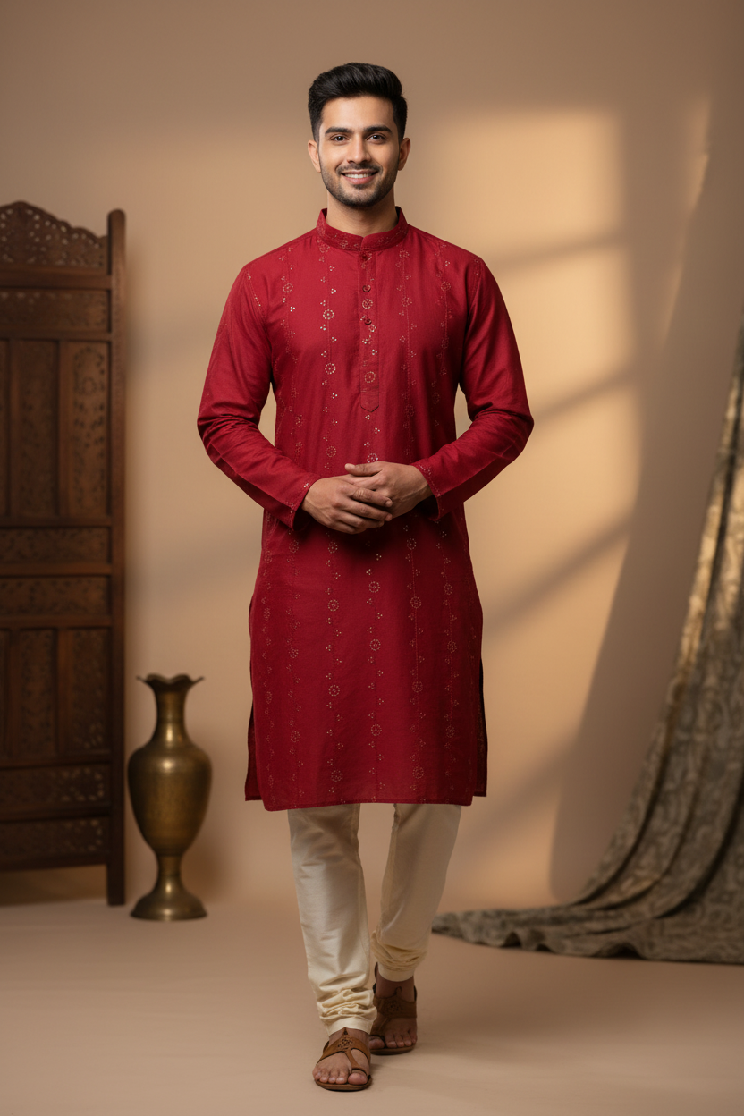 Mens Kurta - Maron Mens Kurta set