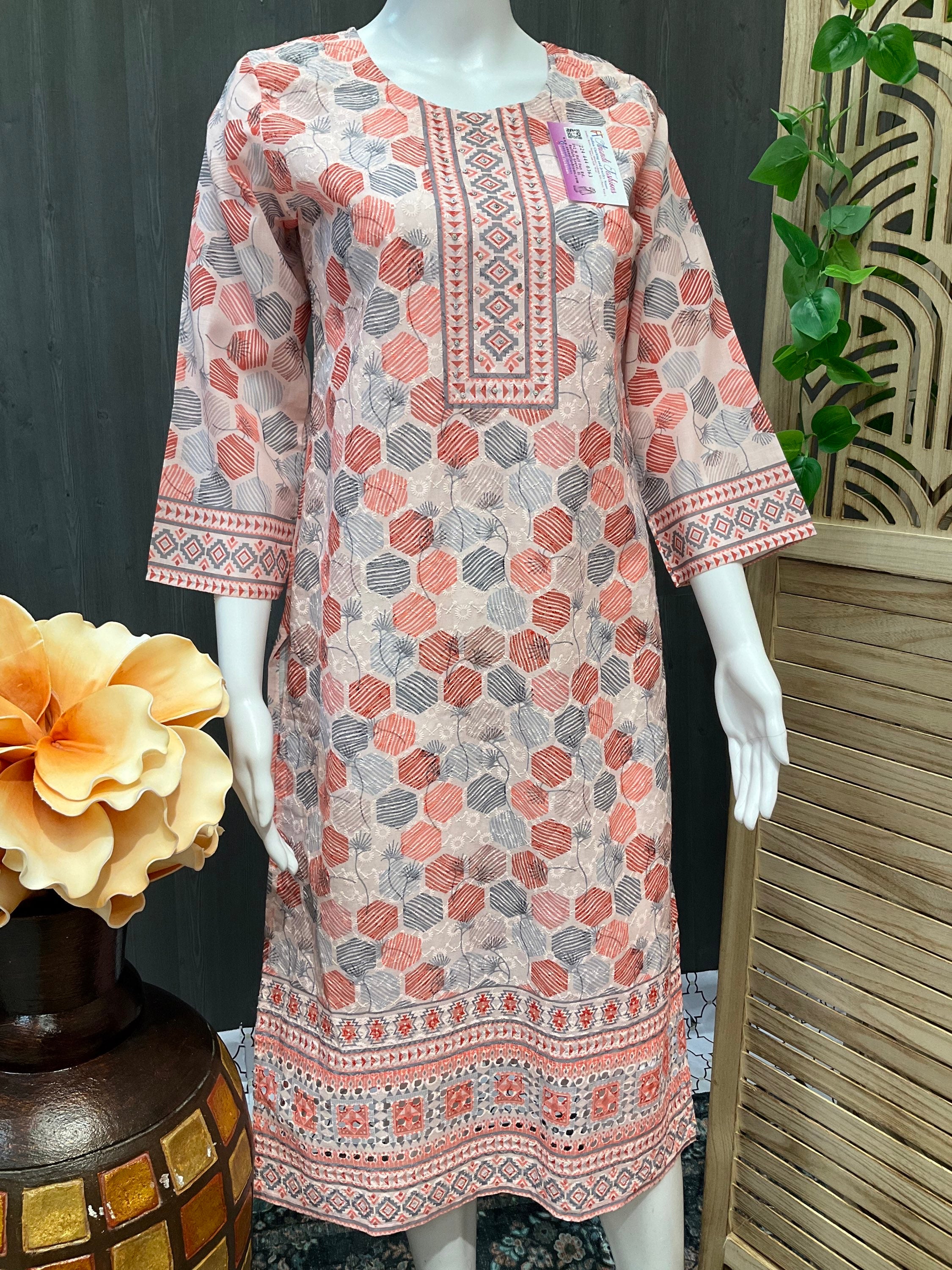 Pure Cotton Kurti with Chikankari work and Digital print  image 1