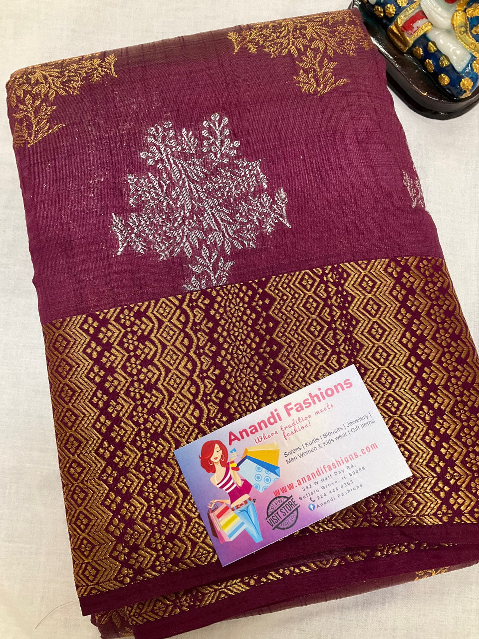 Indian Silk Saree - Maron Semi Silk Saree image 1