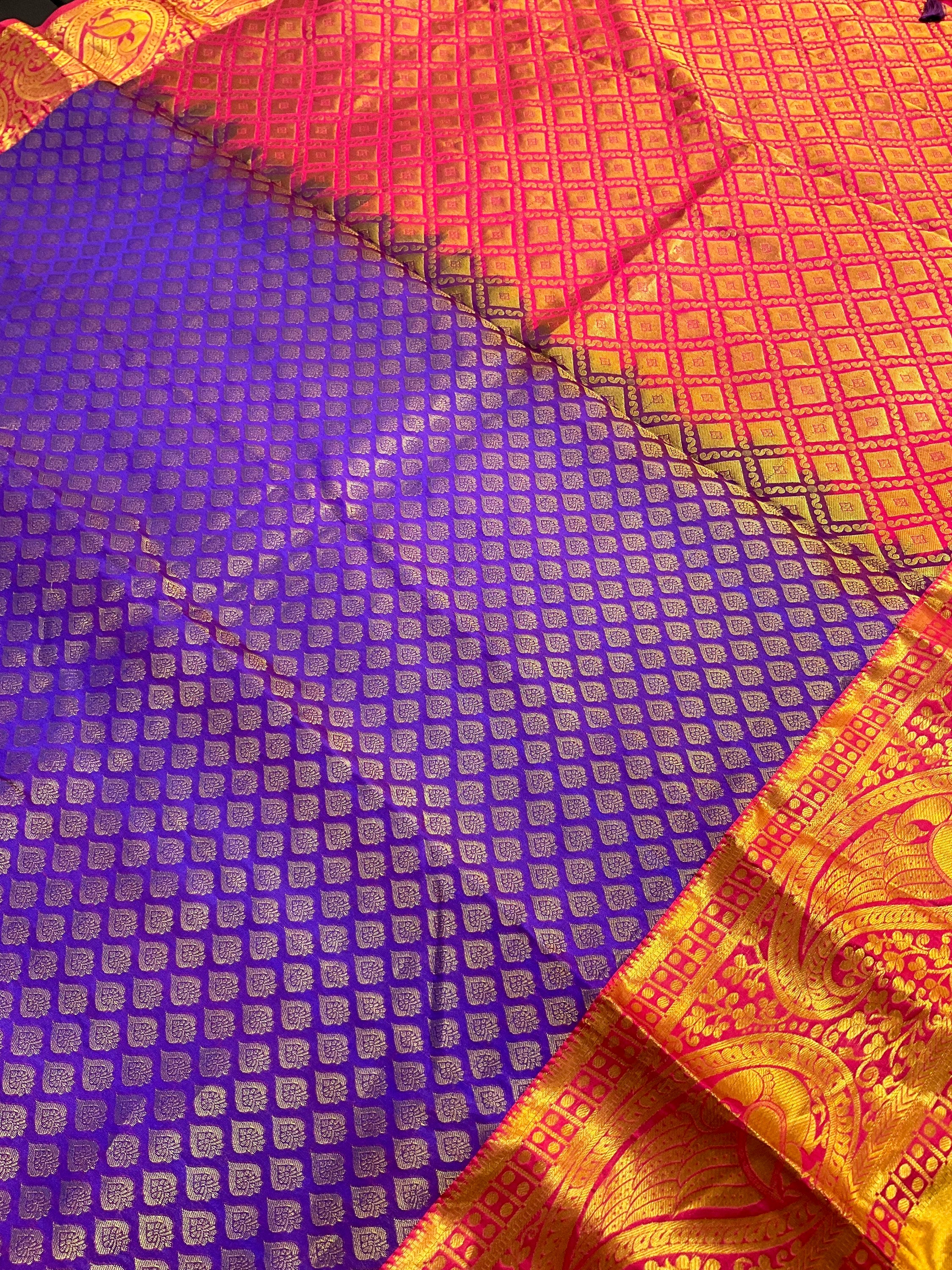 Semi Silk KanchiPuram Saree with stitched Maggam Blouse image 3