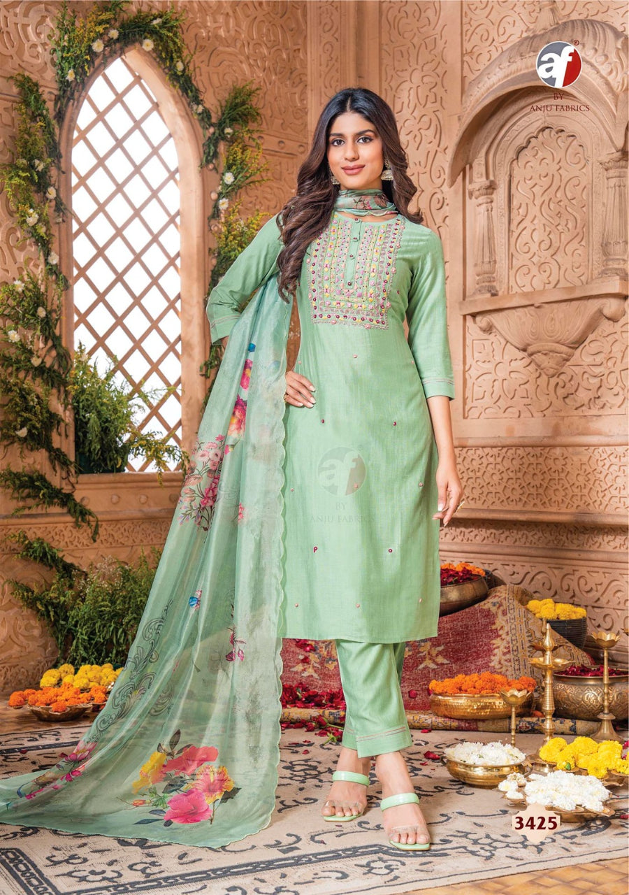 Party Wear Churidar Sets - Indian Kurtis with Floral Print and Organza Dupatta image 2