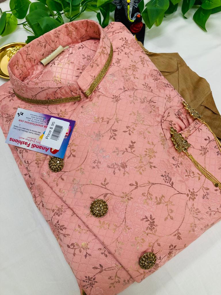 Boys Kurta Pajama - Teenagers Pink Kurta with Dhoti Pant and Cross Button Style image 2