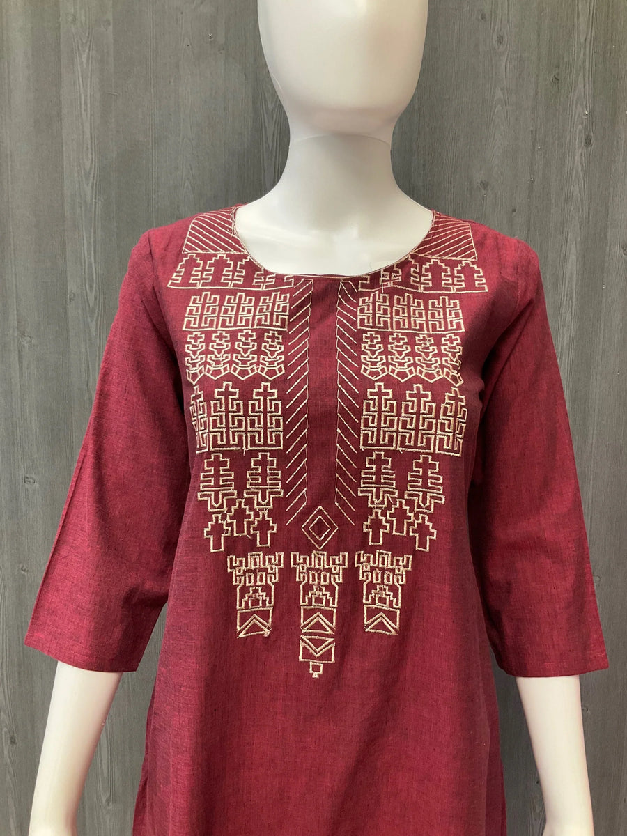 Maroon Cotton Kurti - Size 38/US XS