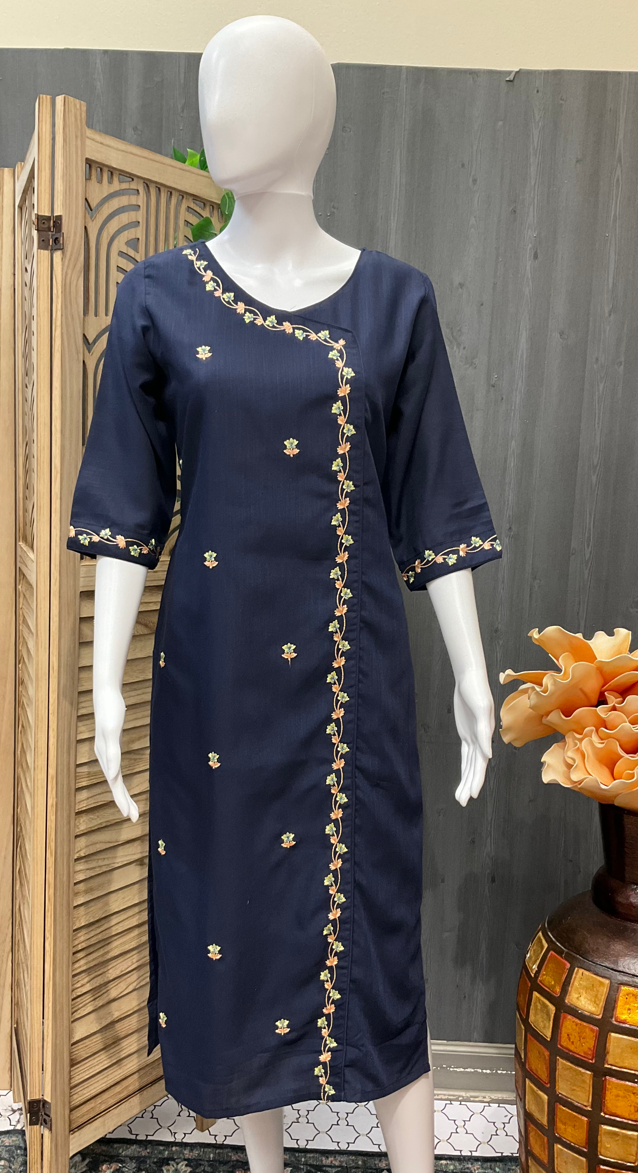 Navy Blue Cotton Kurti with Linning attached  image 0