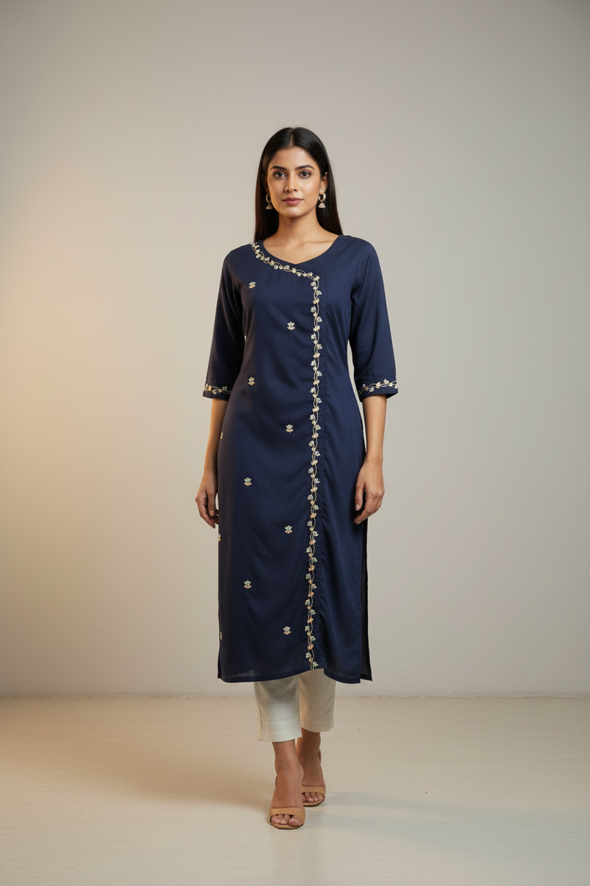 Women’s Navy Blue Cotton Kurti