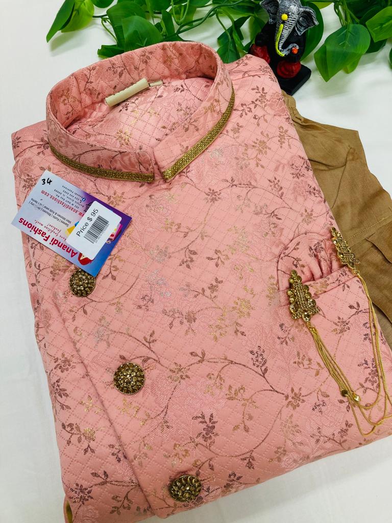 Boys Kurta Pajama - Teenagers Pink Kurta with Dhoti Pant and Cross Button Style image 1