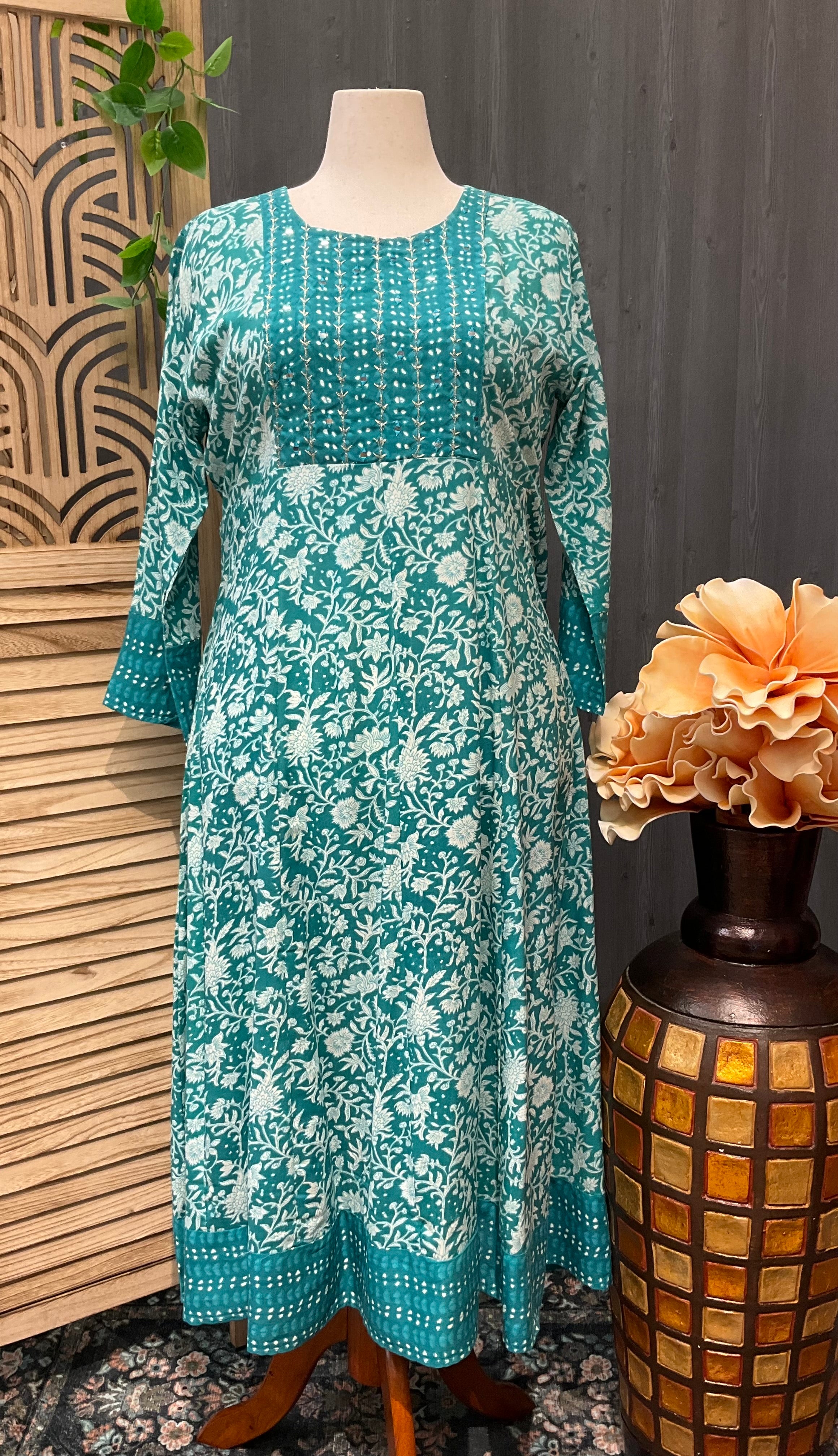 Plus sizes-Pure Cotton Anarkali Kurti with Floral Print