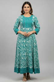 Plus Size Pure Cotton Floral Print Anarkali Kurti