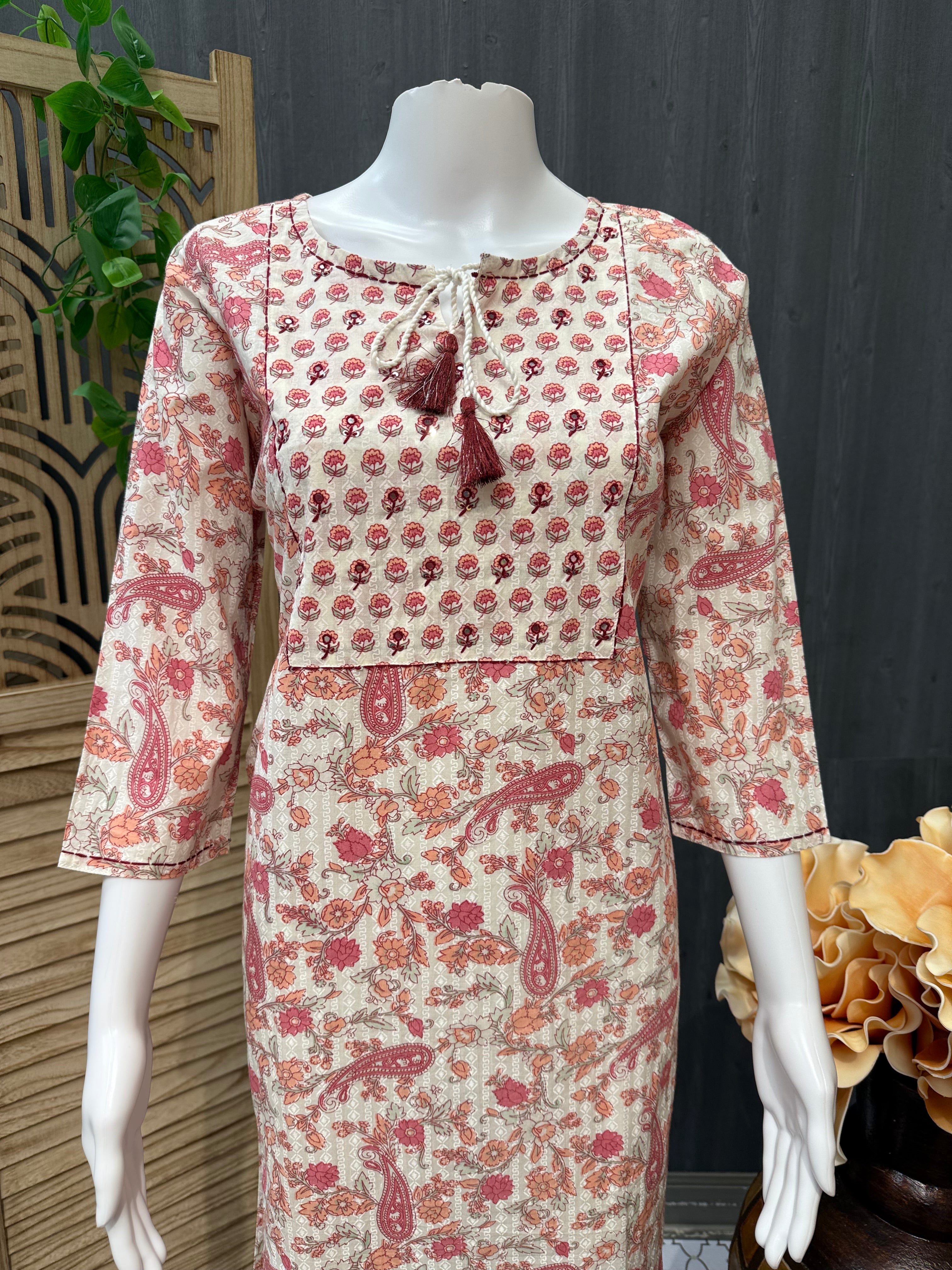 Pure Cotton - Floral Print Kurti with side pocket