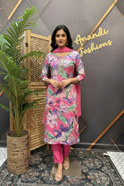 Women’s Fancy Floral Print Hand Embroidery Kurti Set