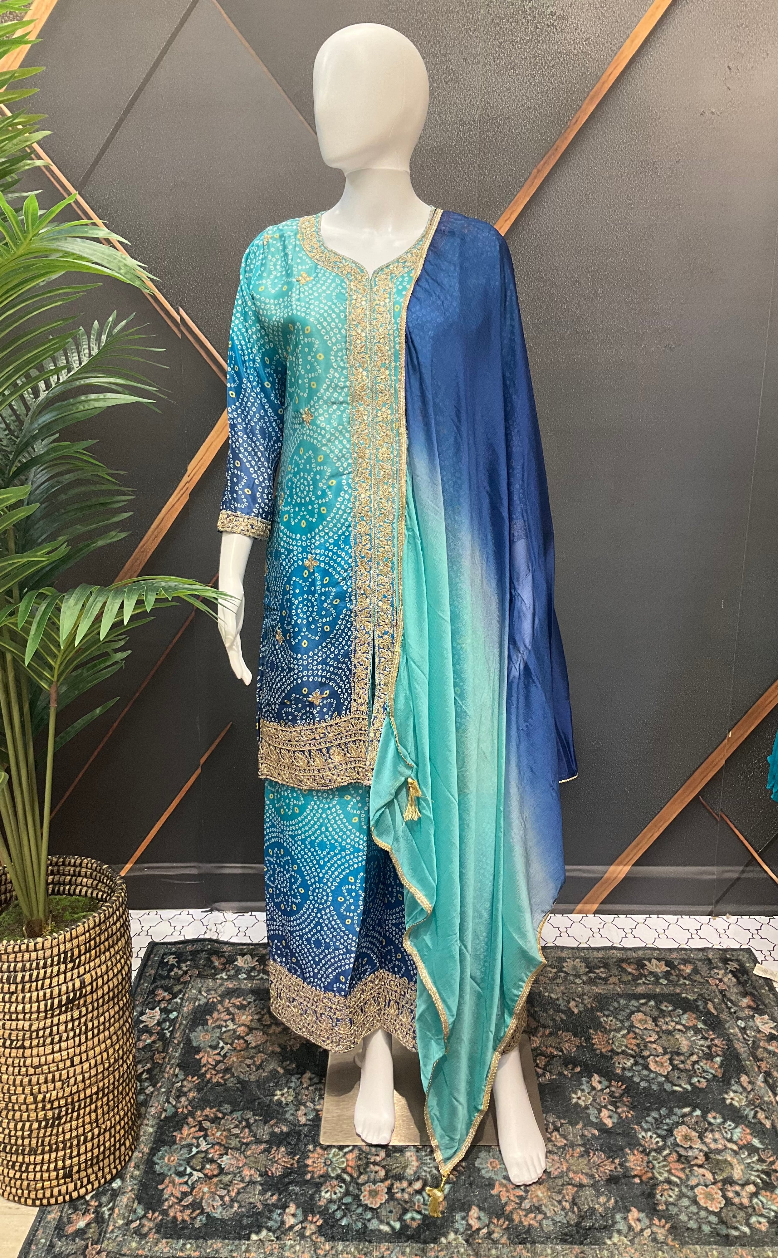 Blue Party Wear set - Bandhini/Bandhani Palazzo set