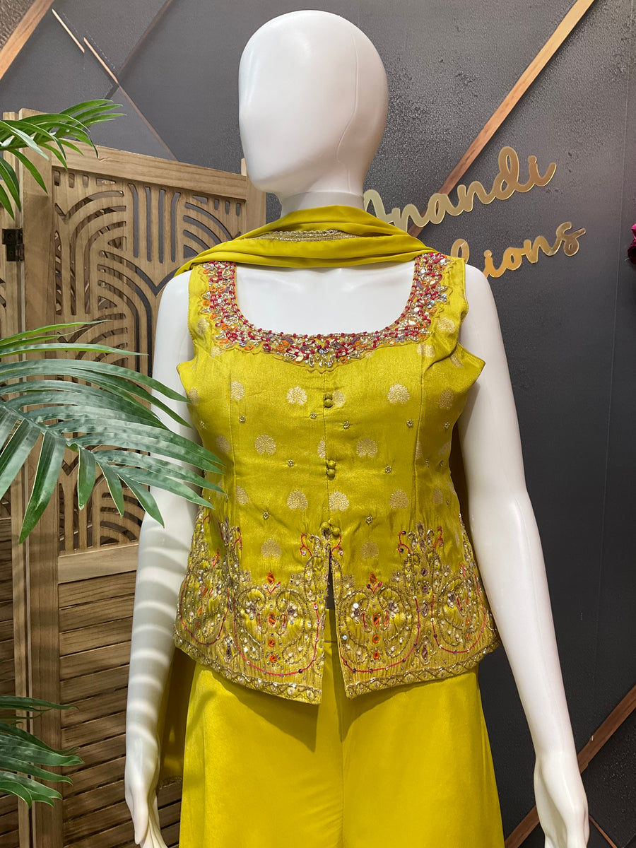 Indo Western Green Party Wear Palazzo set