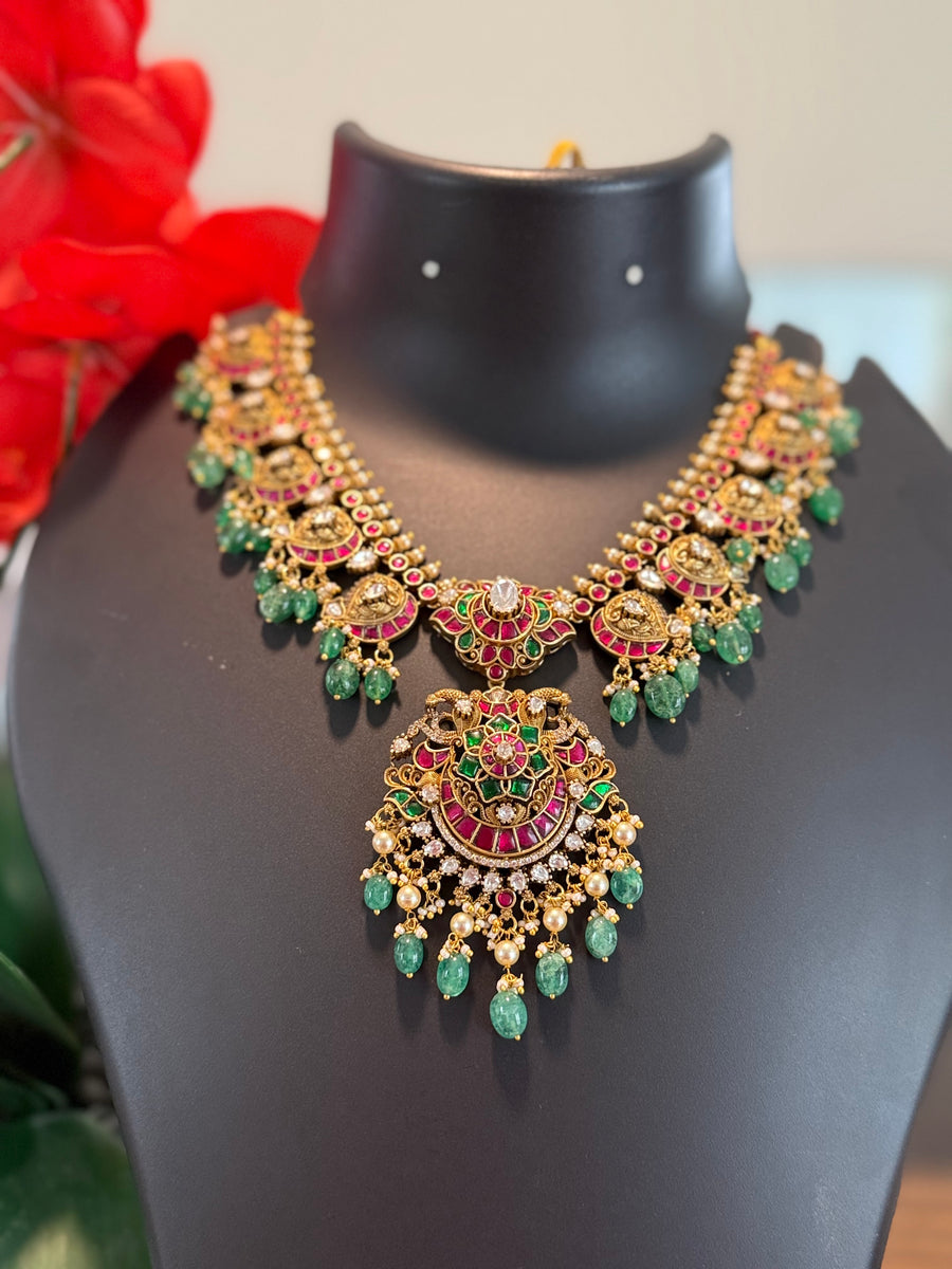 Heavy Jadau Kundan Necklace Set with Pendant