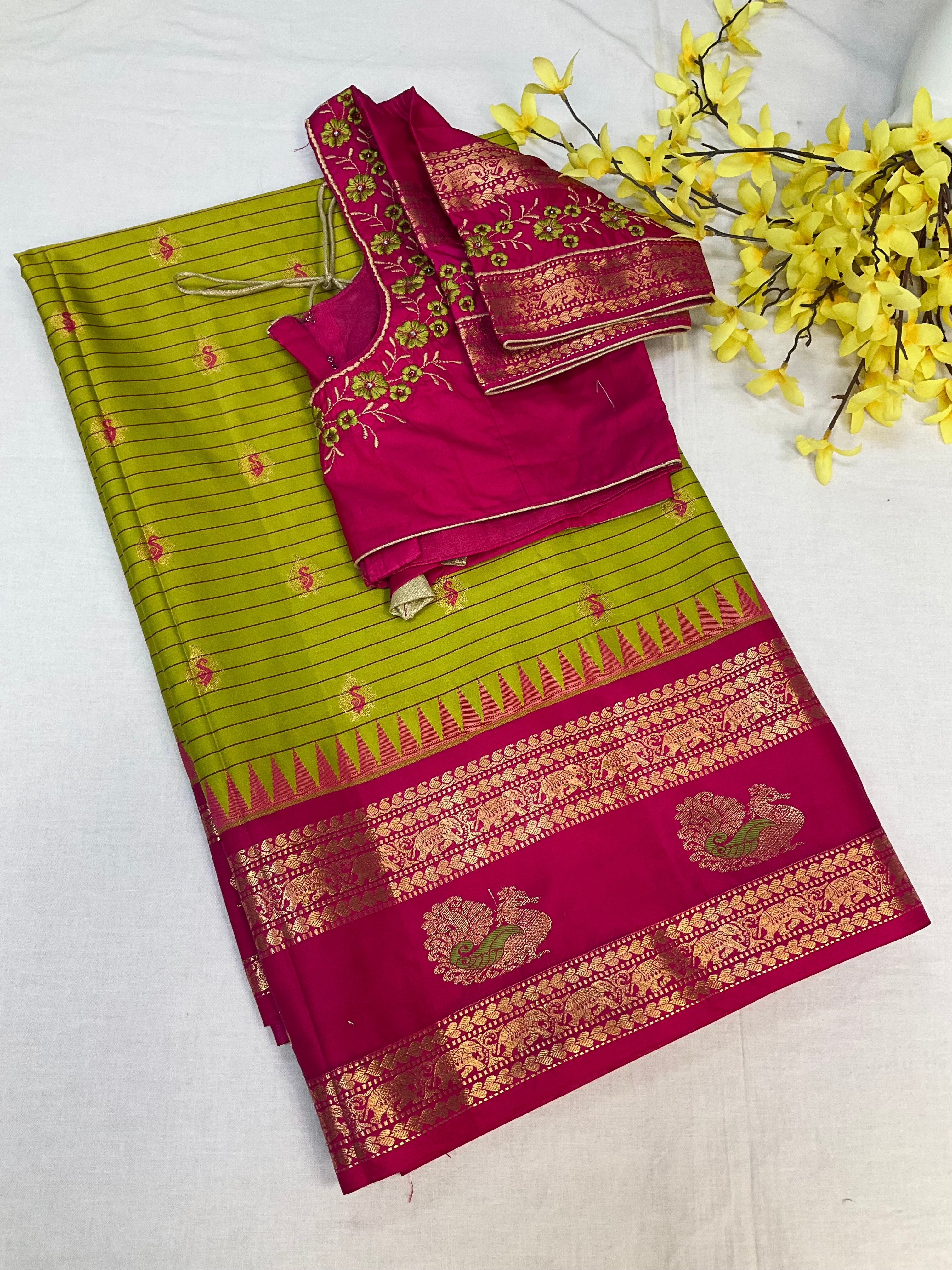 Semi Gadwal Silk saree with stitched work blouse