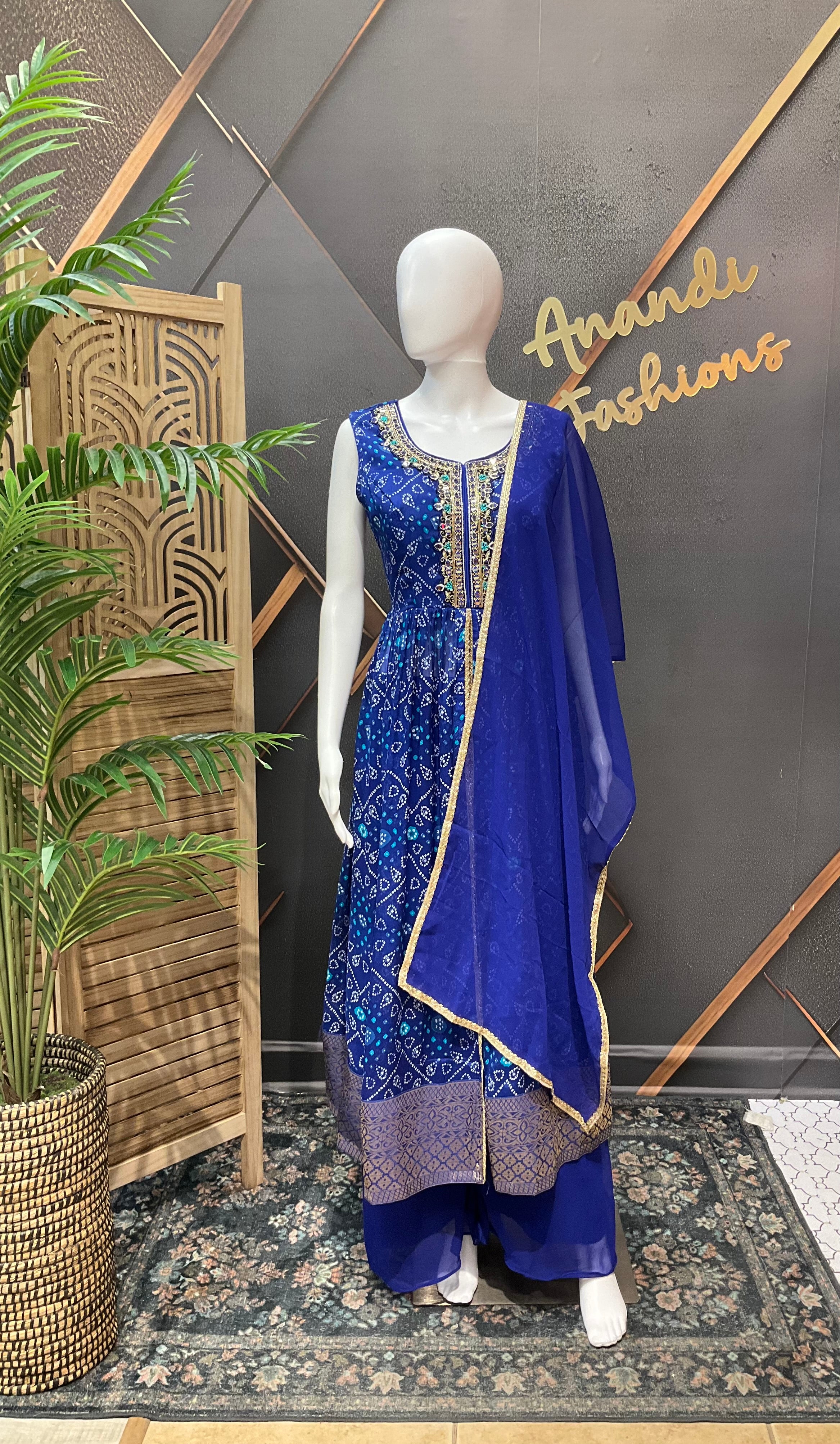 Royal Blue - Silk Bandhini Party Wear Palazzo set