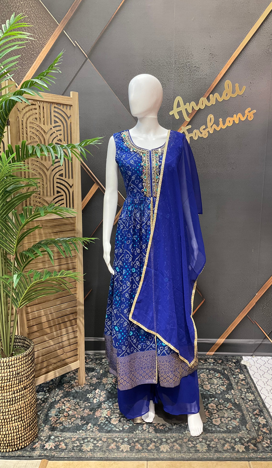 Royal Blue - Silk Bandhini Party Wear Palazzo set