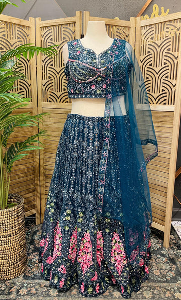 Plus Size Heavy Work Lehenga Set - Net Fabric Party Wear