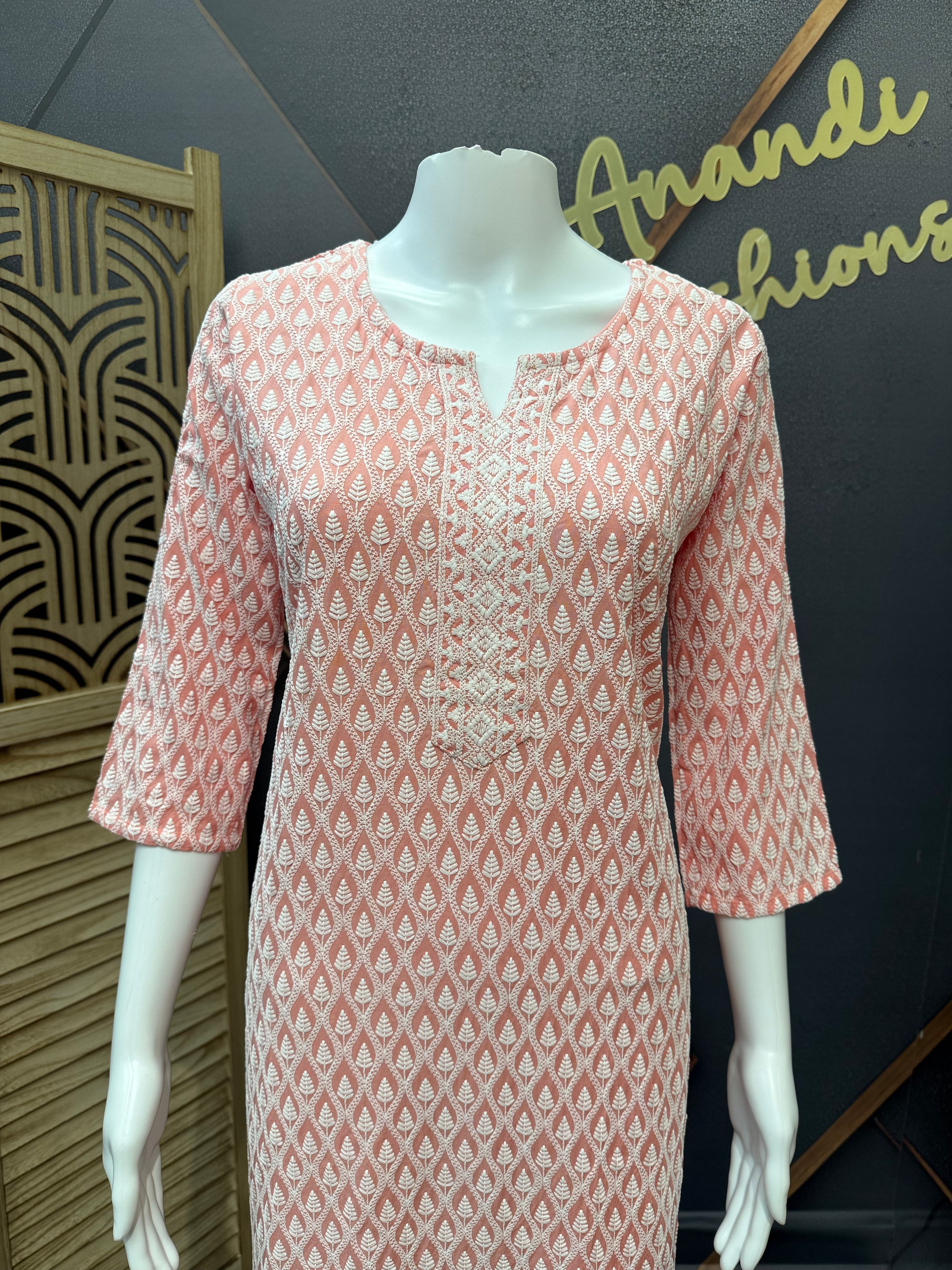 Peach Color- Chikankari Kurti