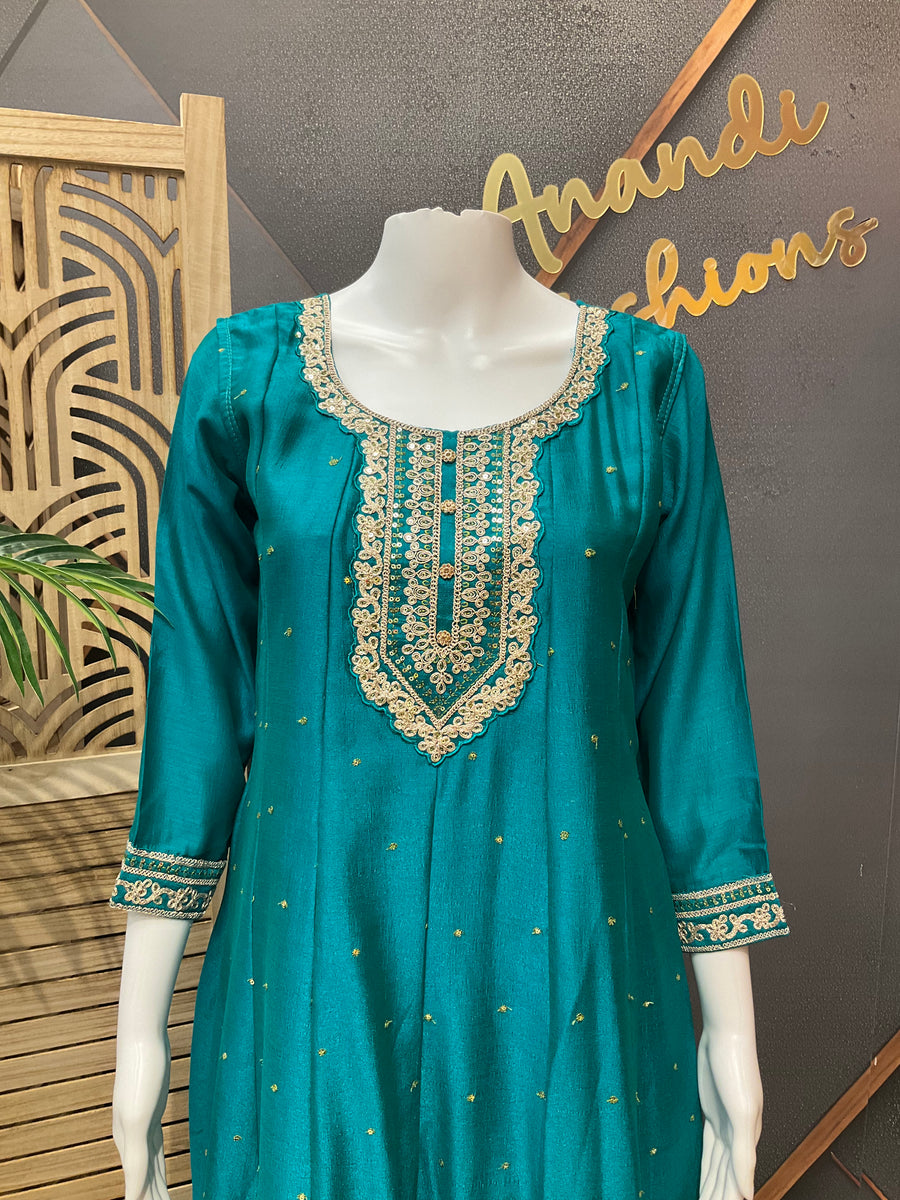 Blue Anarkali Party Wear  Kurti set