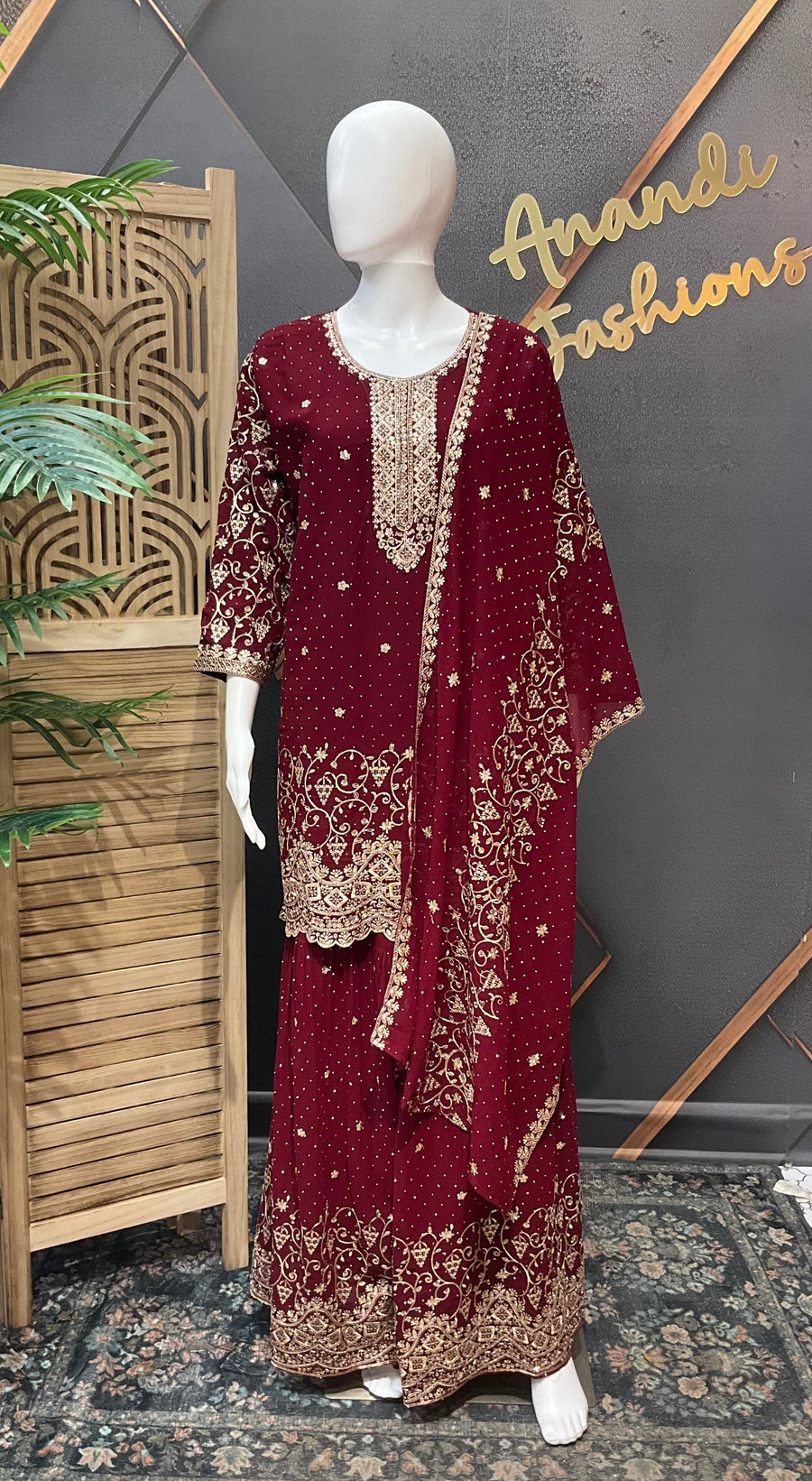 Plus Size Party Wear Maroon Sharara set