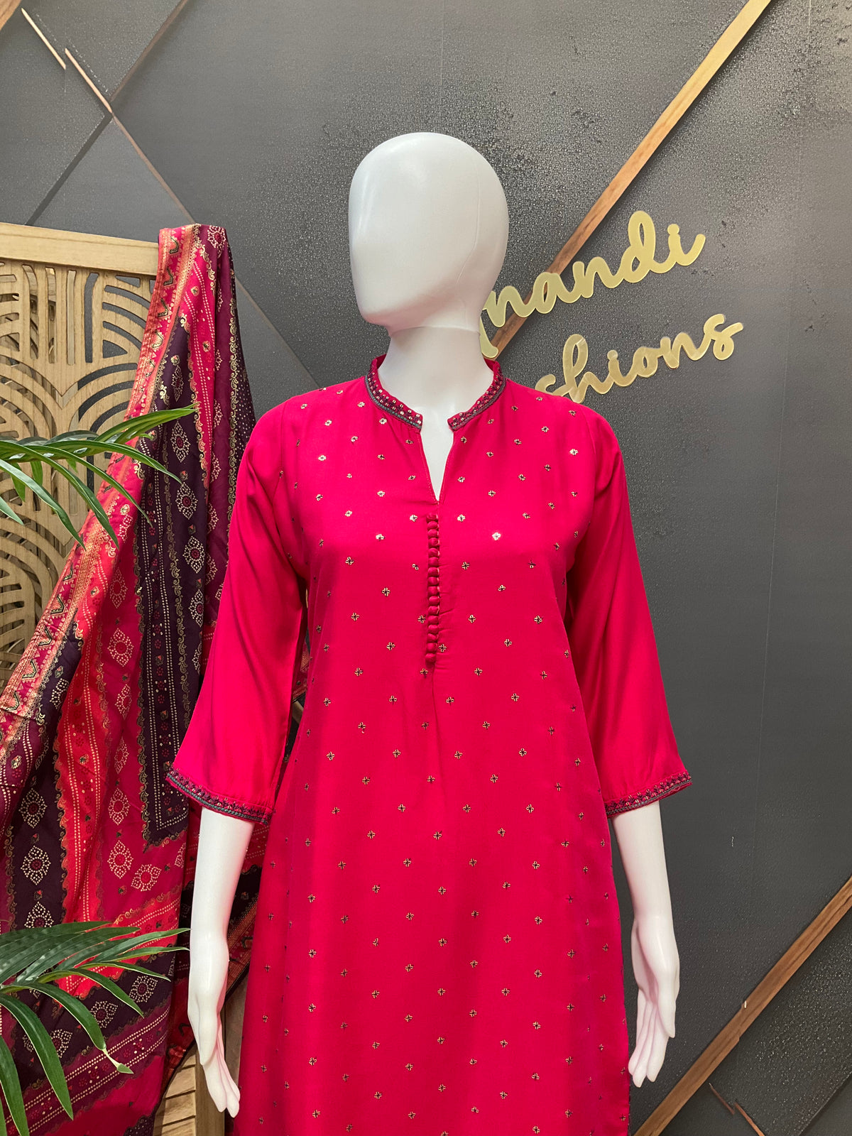 Size 38- Pink Pure Gajji Silk Kurti set