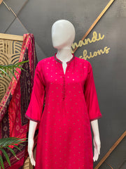 Size 38- Pink Pure Gajji Silk Kurti set