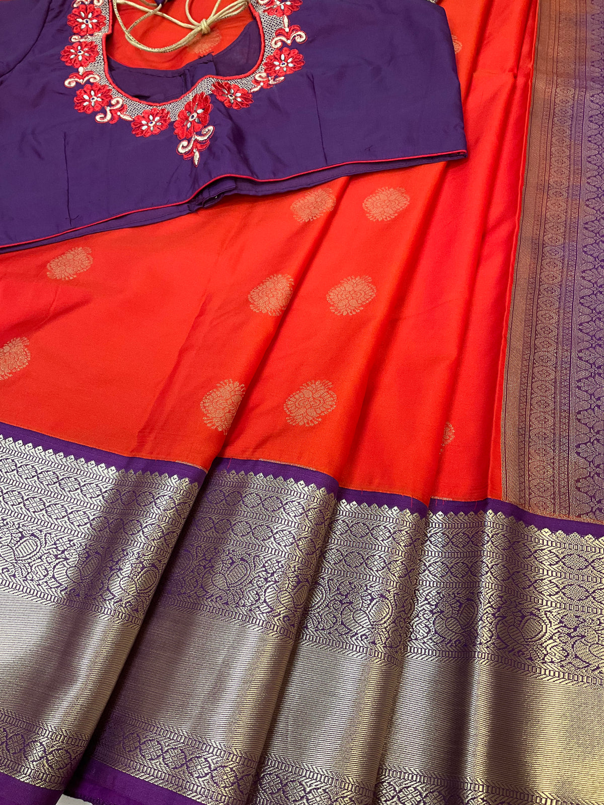 Semi Silk Red Saree with Work Stitched Blouse
