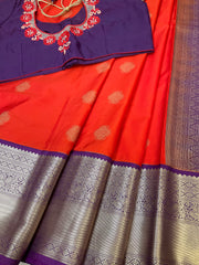 Semi Silk Red with Work Stitched Blouse Embroidered Kanjeevaram Saree