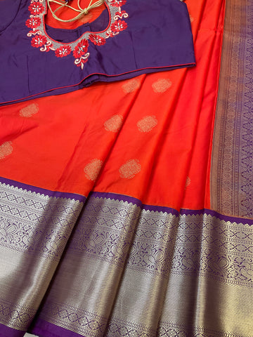 Semi Silk Red Saree with Work Stitched Blouse