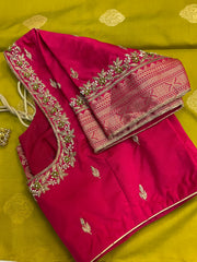 Mehandi green semi kanjeevaram Pattu/Silk saree with maggam work Stitched blouse