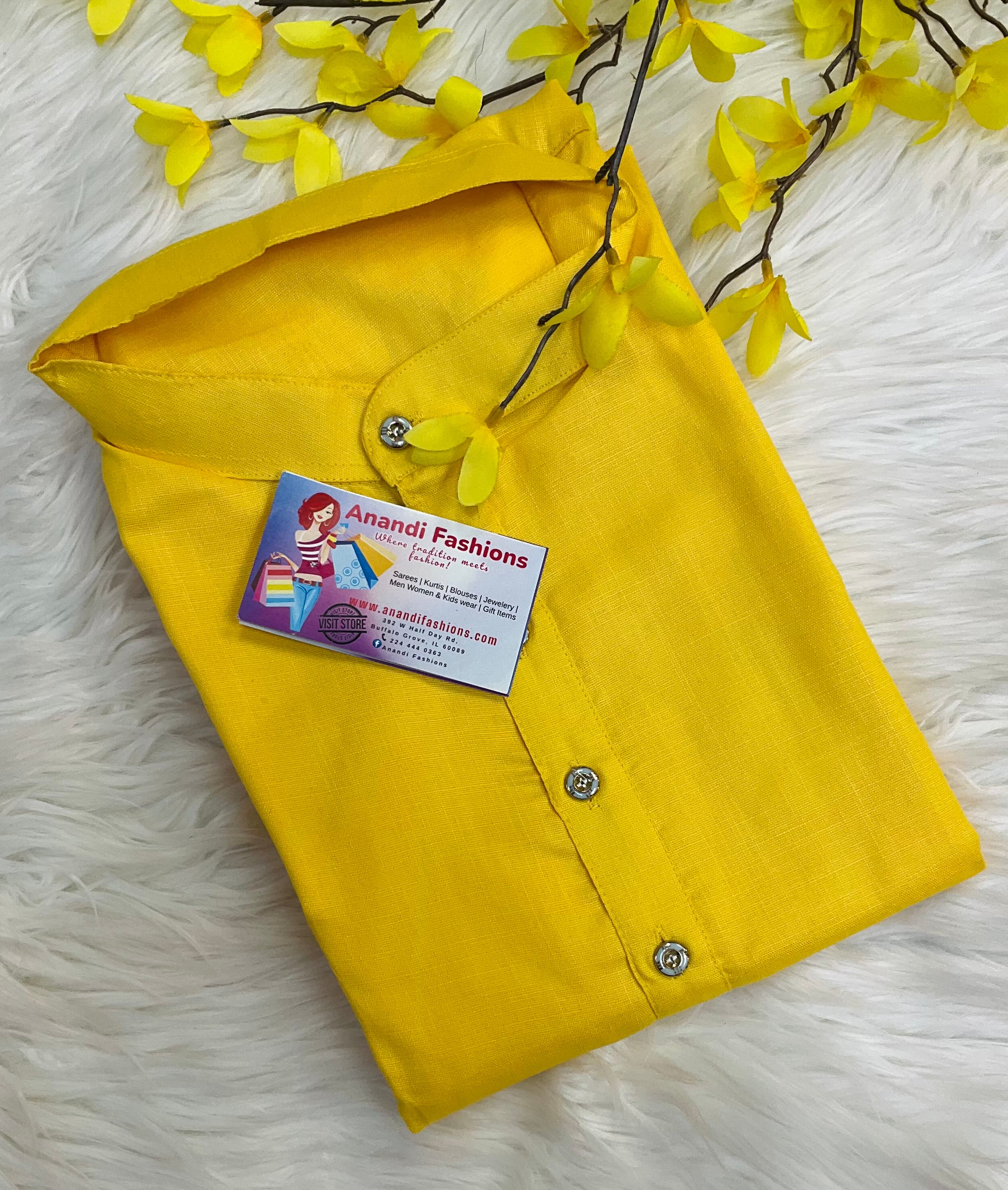 Plus size - Yellow Pure cotton kurta set for men