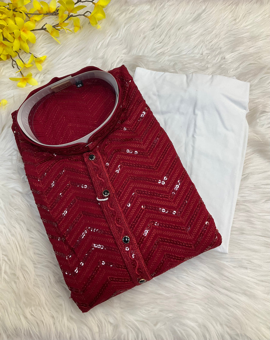Maroon Rayon Chikankari Men’s wear Kurta set