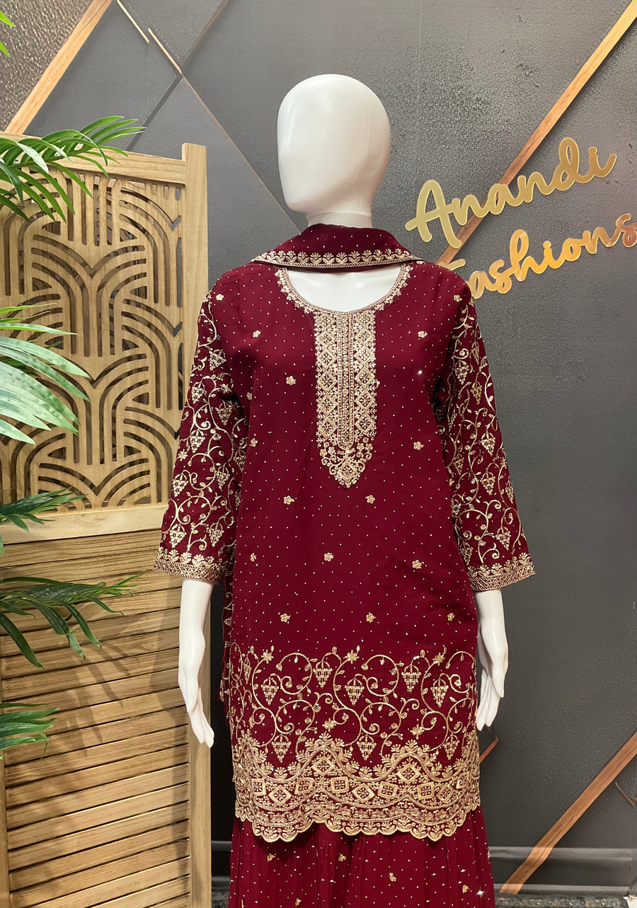 Plus Size Party Wear Maroon Sharara set
