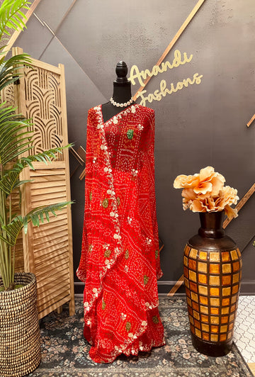 Red Bandhini Georgette saree