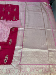 Pink Benarasi Silk saree with stitched Blouse