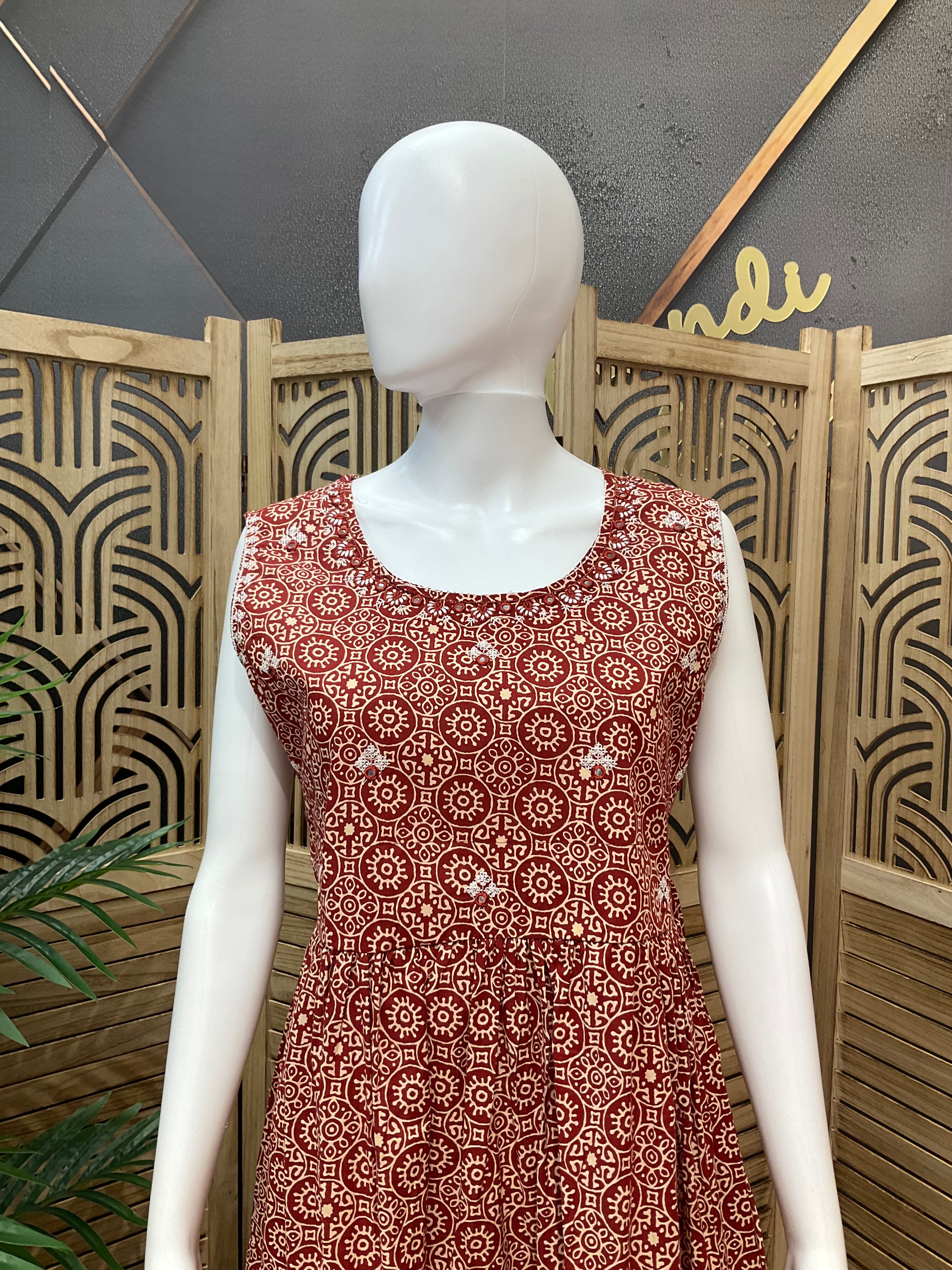 Pure Cotton long frock/Kurti- Maroon