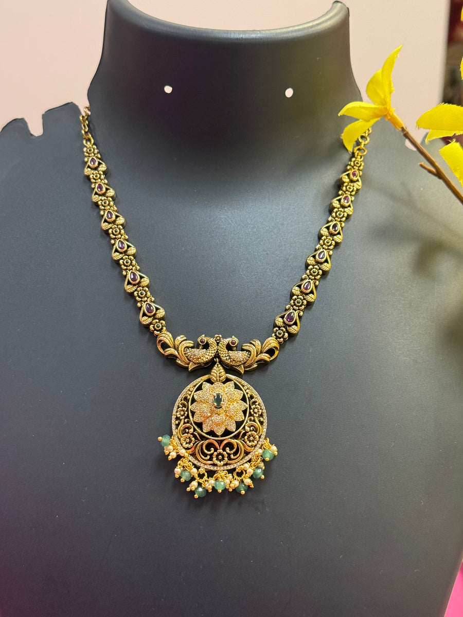 Antique Finish CZ Necklace set with Pendant